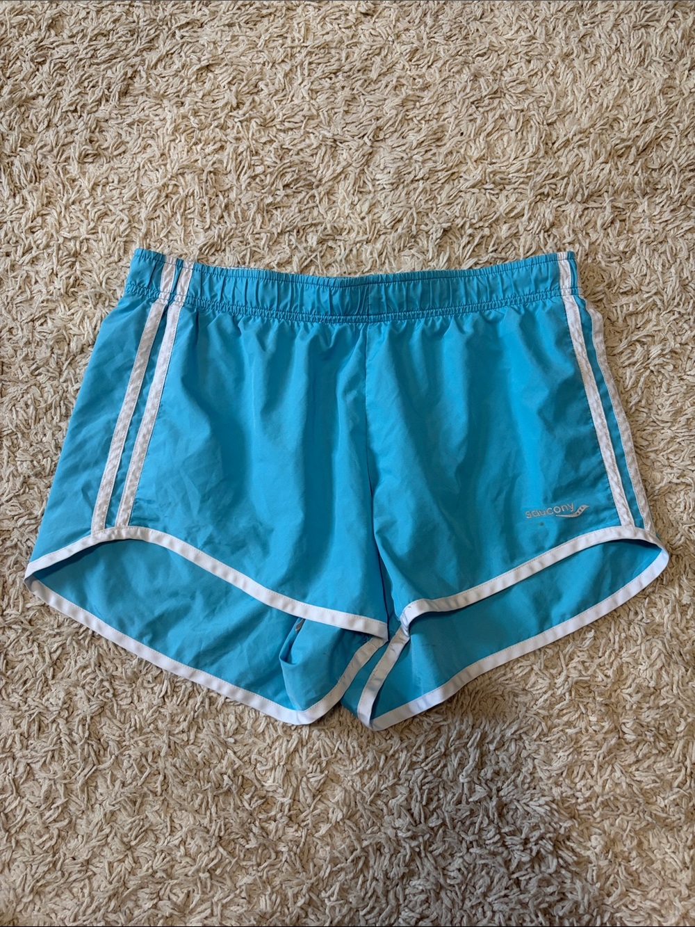 Saucony Turquoise Blue Women's Athletic Running Shorts with White Trim